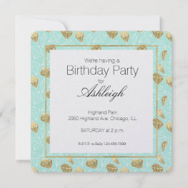 Chic Mint and Gold Diamonds Geburtstag Einladung