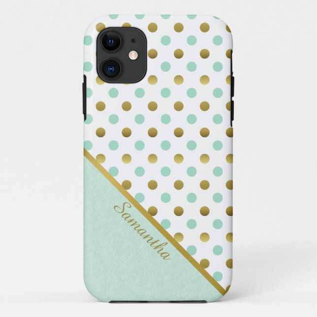 Chic Mint and Gold Polka Dots  Case-Mate iPhone Hülle (Rückseite)