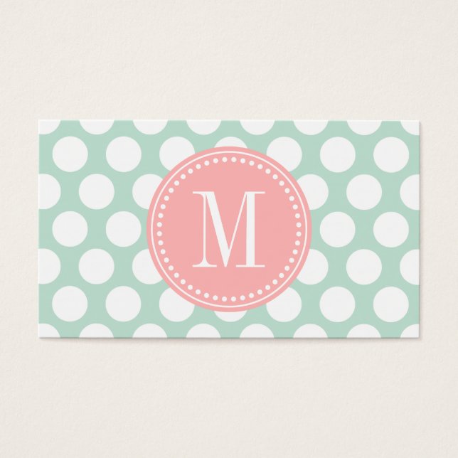 Chic Mint & Blush Pink Große Punkte Mit Monogramm (Vorderseite)