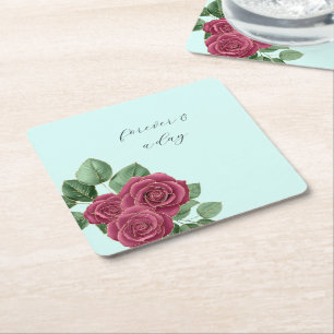Chic Mint Burgundy Gold Rose Hochzeiten Blätter Rechteckiger Pappuntersetzer