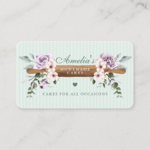 Chic Mint Floral Watercolor Bäckerei Rolling Butto Visitenkarte