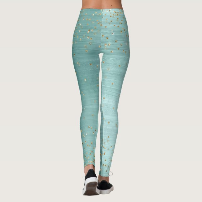 Chic Mint Glam Gold Sparkle Confetti Personalisier Leggings (Rückseite)