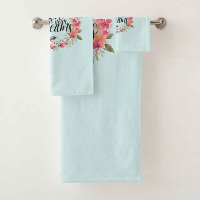 Chic Mint glauben an Ihre Träume Bird Pink Blume Badhandtuch Set (Insitu)