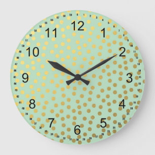 Chic Mint Gold Confetti Dots Große Wanduhr