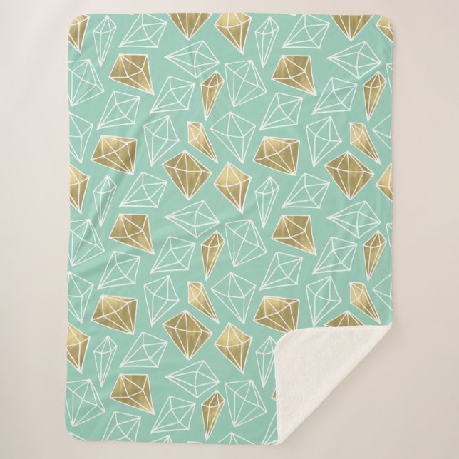 Chic Mint Gold Diamonds Sherpadecke (Vorderseite)