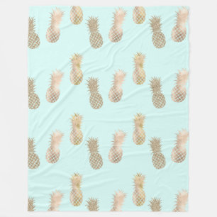Chic Mint Gold Glam Ananas Fleecedecke