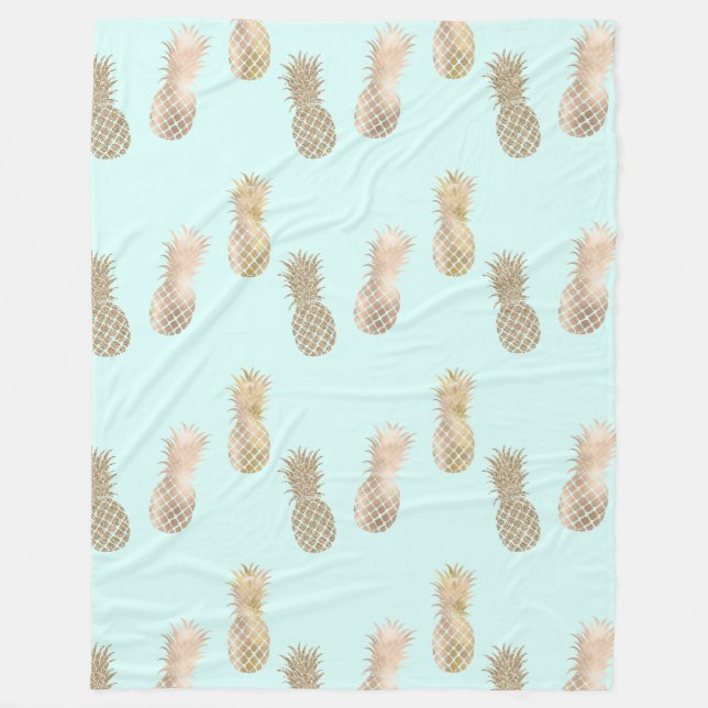 Chic Mint Gold Glam Ananas Fleecedecke (Vorderseite)