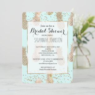 Chic Mint Gold Tropische Ananas Brautparty Einladung