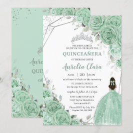 Chic Mint Green Blumenprinzessin Silver Quinceañer Einladung