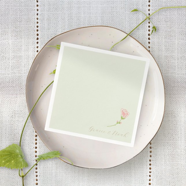 Chic Mint Green & Blush Rose | White Napkins Serviette (Von Creator hochgeladen)