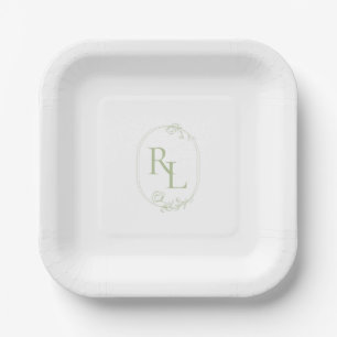 Chic Mint Green Couple Monogram Wedding Pappteller