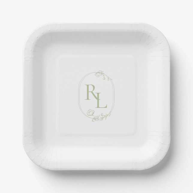 Chic Mint Green Couple Monogram Wedding Pappteller (Vorderseite)