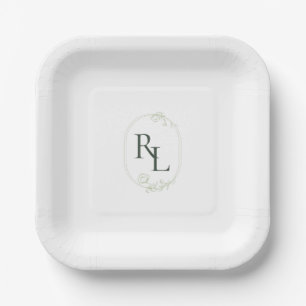 Chic Mint Green Couple Monogram Wedding Pappteller