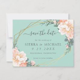 Chic Mint Green Peach Gold Floral Save the Date Ankündigung