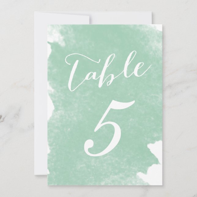 CHIC MINT GREEN WASSERCOLOR TISCHNUMMER CARDS (Vorderseite)