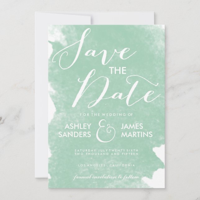 CHIC MINT GREEN WATERCOLOR SAVE THE DATE (Vorderseite)