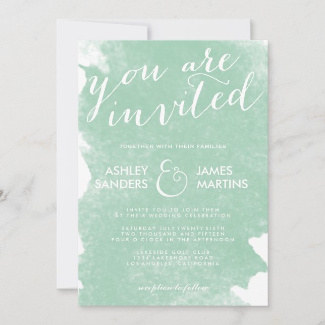 CHIC MINT GREEN WATERCOLOR WEDING INVITATION EINLADUNG (Vorderseite)