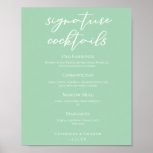 Chic Mint Green Wedding Signature Cocktails Menü Poster