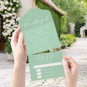 Chic Mint Green White Garden Wedding All In One Einladung