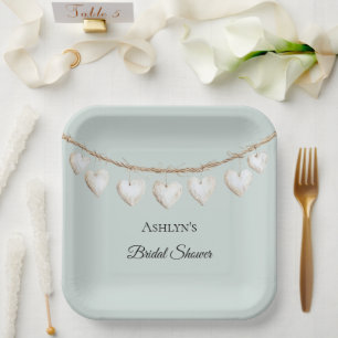 Chic Mint Green White Hearts Brautparty Pappteller