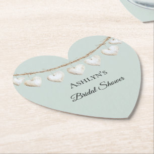 Chic Mint Green White Hearts Brautparty Untersetzer