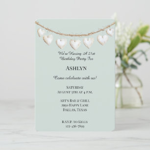 Chic Mint Green White Hearts Geburtstag Einladung