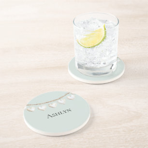 Chic Mint Green White Hearts Getränkeuntersetzer