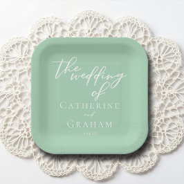 Chic Mint Green White Personalisiert Wedding Pappteller