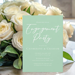 Chic Mint Green White Script Engagement Party Einladung