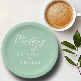 Chic Mint Green White Script Personalisiert Weddin Pappteller