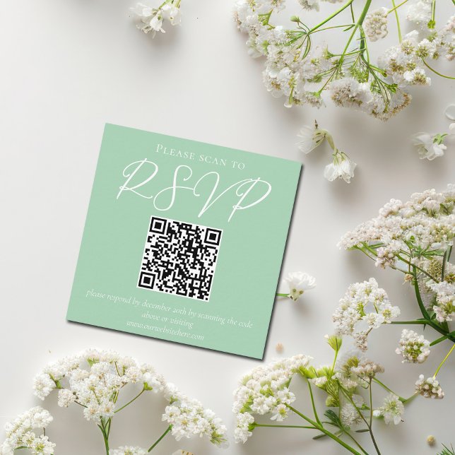 Chic Mint Green White Script Wedding QR Code UAWG Begleitkarte (Von Creator hochgeladen)