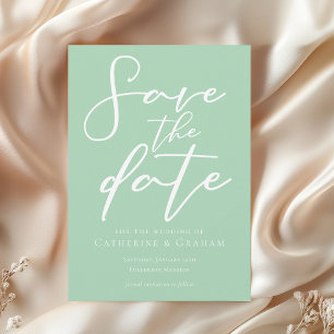 Chic Mint Green White Typografy Spring Save The Date