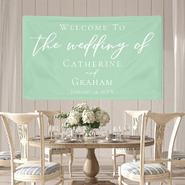 Chic Mint Green White Typografy Spring Wedding Banner