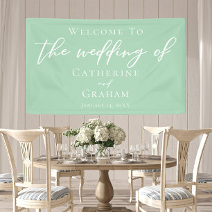 Chic Mint Green White Typografy Spring Wedding Banner
