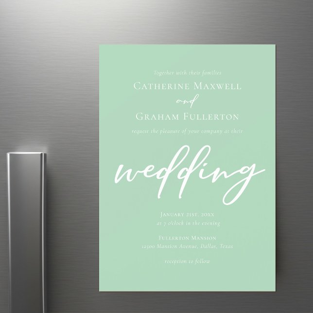 Chic Mint Green White Typografy Spring Wedding Magneteinladung (Von Creator hochgeladen)