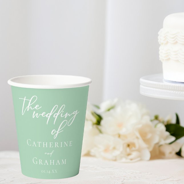 Chic Mint Green White Typografy Spring Wedding Pappbecher (Von Creator hochgeladen)