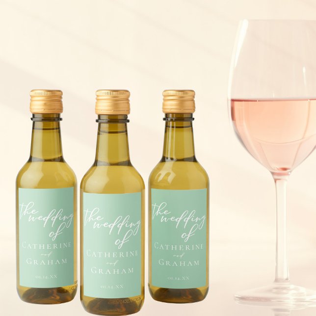 Chic Mint Green White Wedding Personalisiert Mini Weinetikett (Von Creator hochgeladen)