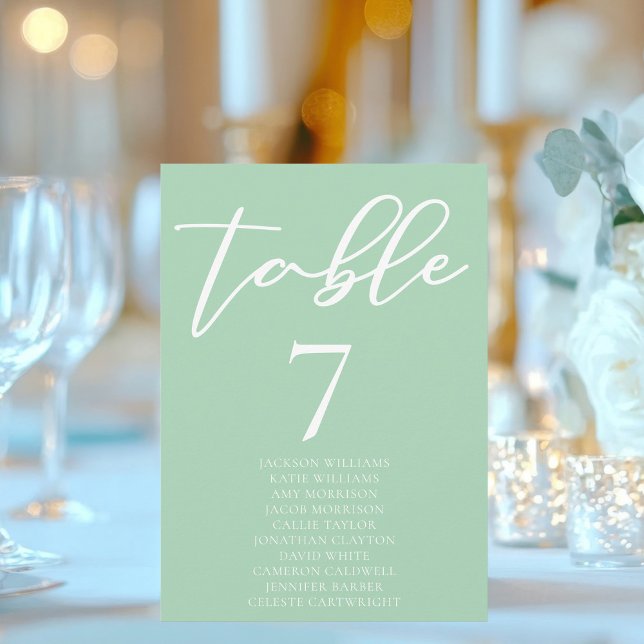 Chic Mint Green White Wedding Table Card mit Namen (Von Creator hochgeladen)