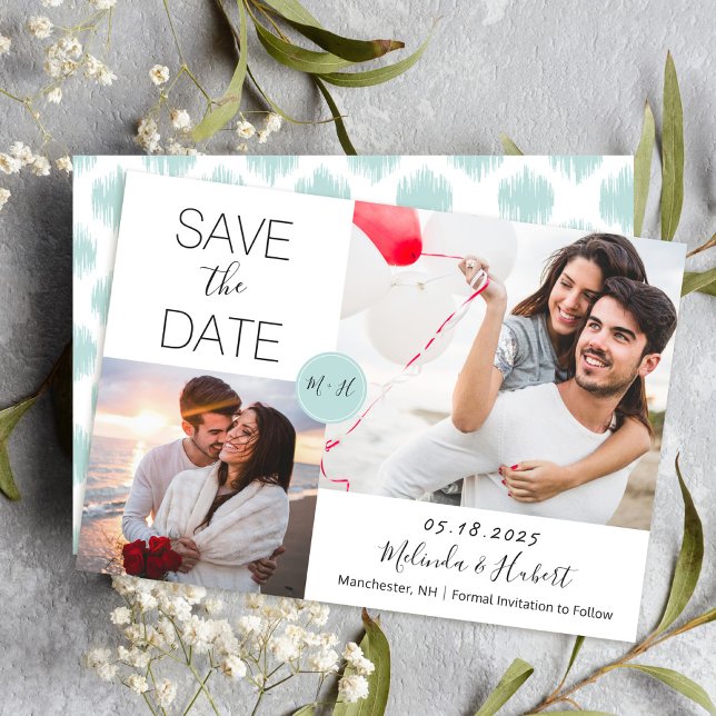Chic Mint Monogram Wedding Foto Save the Date (Von Creator hochgeladen)