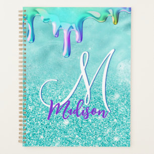 Chic mint ombre Glitzer unicorn Tropfen Monogramm Planer