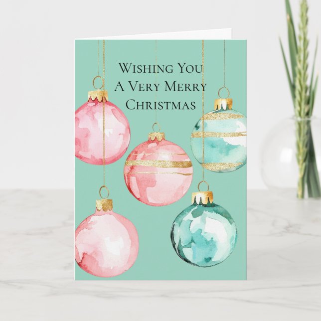 Chic Mint Pink Gold Weihnachtsschmuck Karte (Vorderseite)