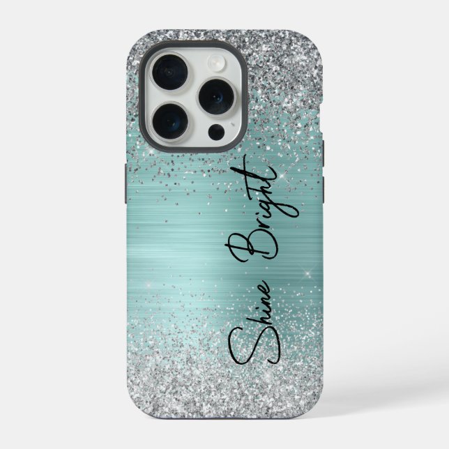 Chic Mint Silver Glitzer Sparkle iPhone Hülle (Rückseite)
