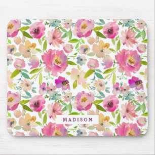 Chic Mint und Blush Pink Floral Monogramm Mousepad
