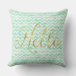 Chic Mint Watercolor Zickzack Stripes Gold Hallo Kissen