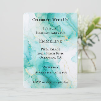 Chic Mint White Gold Geburtstag Einladung