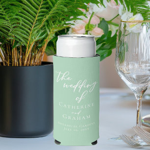 Chic Mintgrün Weiße Personalisierte Hochzeit Selters Dosenkühler