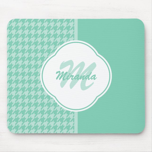 Chic Minze Green Hahnentrittmuster mit Monogramm u Mousepad (Vorne)