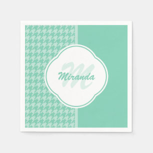 Chic Minze Green Hahnentrittmuster mit Monogramm u Serviette