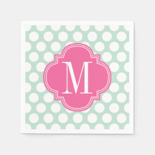 Chic-Minze u. rosa große Punkte mit Monogramm Serviette