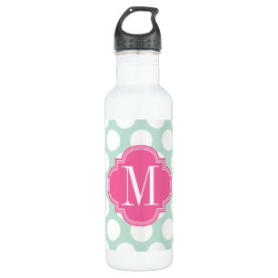 Chic-Minze u. rosa große Punkte mit Monogramm Trinkflasche